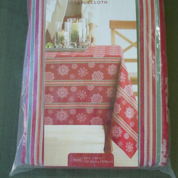 NEW 60" x 84" OBLONG Fabric TABLECLOTH Christmas Homestead Snowflake Farmhouse - Picture 7 of 13